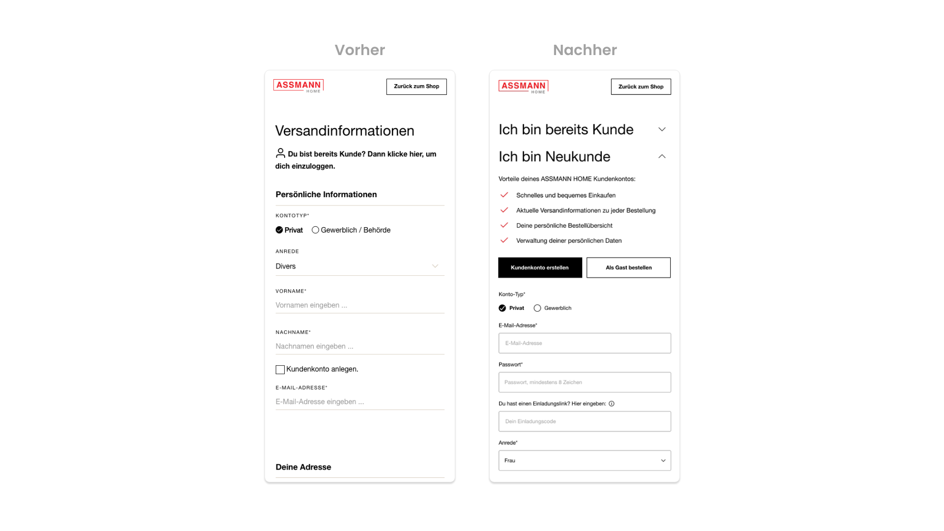 Referenz Assmann Home – Überarbeitung vom UX-Design des mobilen Checkouts