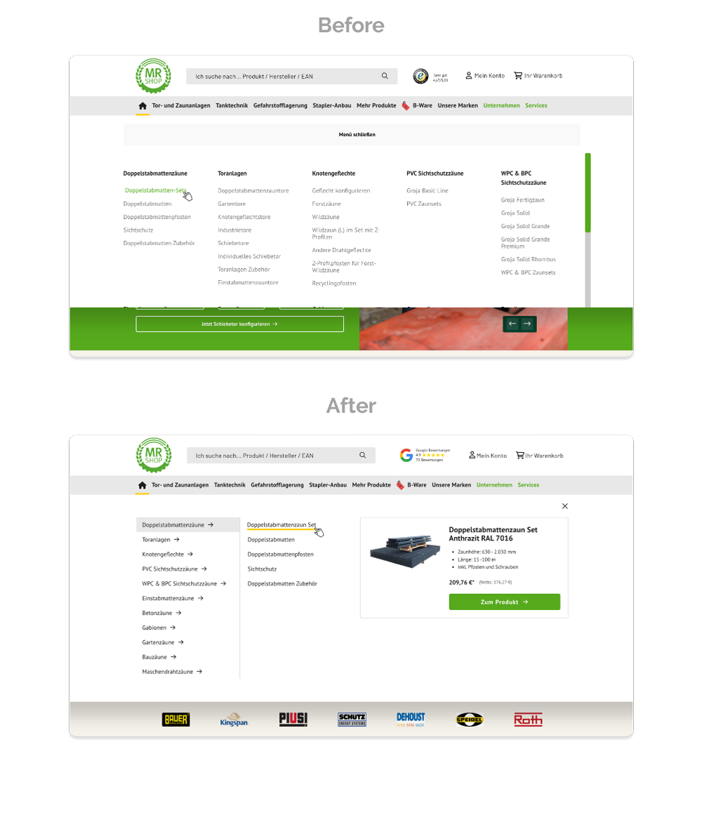 Reference MR-Shop – Redesign of the menu structure