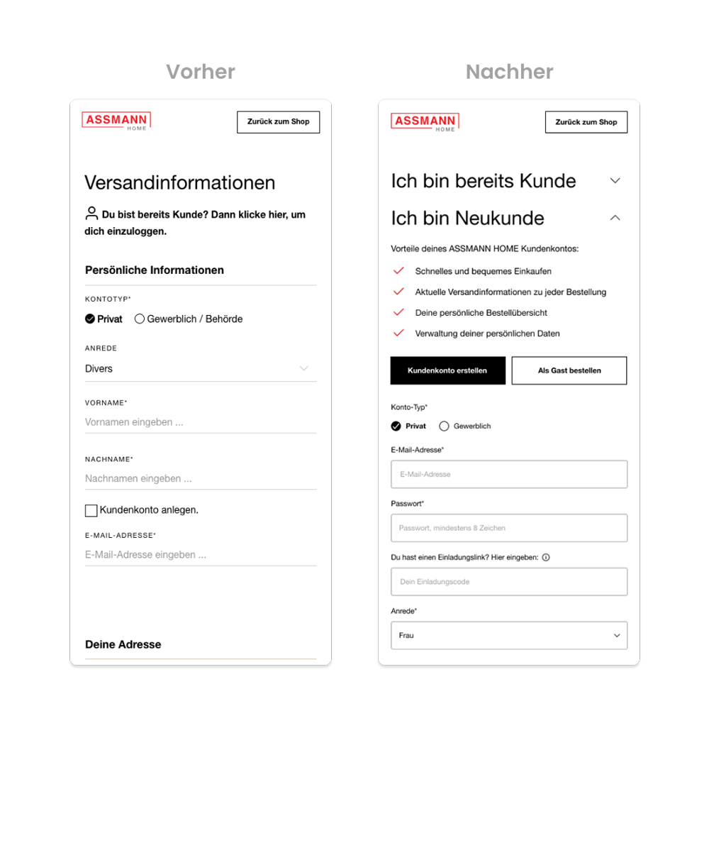 Referenz Assmann Home – Überarbeitung vom UX-Design des mobilen Checkouts